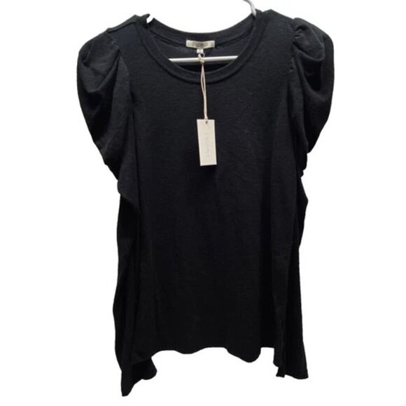 Z Supply Womens Puff Shoulder Long Sleeve Top Medium Black Heather Knit Slub NWT - Picture 1 of 10